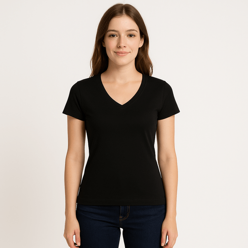 Camiseta negra sólida para mujer