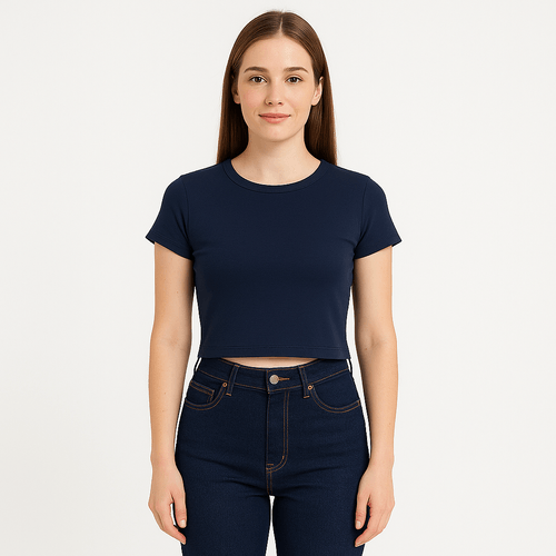 Crop top navy sólido para mujer