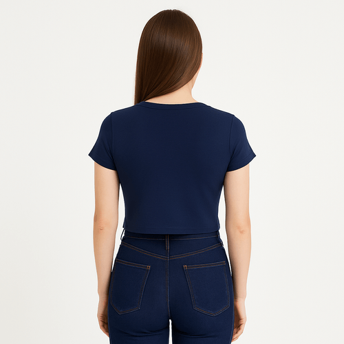 Crop top navy sólido para mujer