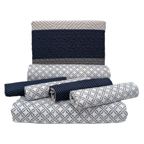 Set de cubrecama queen estampado de 7 piezas bicolor
