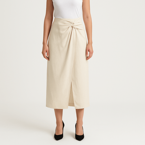 Falda maxi beige lino sólido