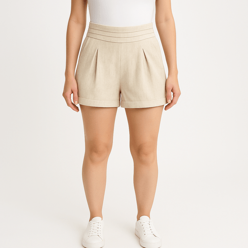 Short beige lino sólido