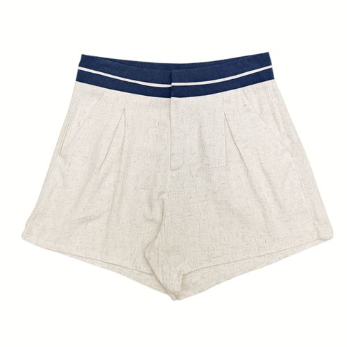 Short de lino beige sólido