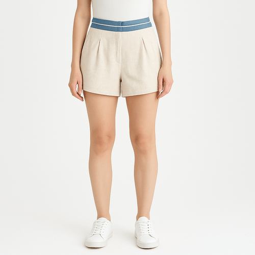 Short de lino ivory sólido