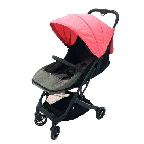 Coche compacto rosado y gris para bebé