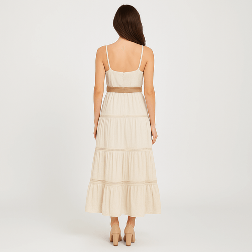 Vestido maxi beige sólido
