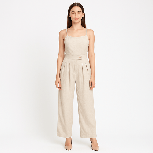 Jumpsuit beige lino sólido