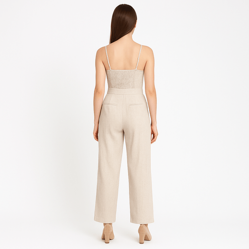 Jumpsuit beige lino sólido
