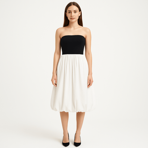 Vestido strapless bicolor sólido
