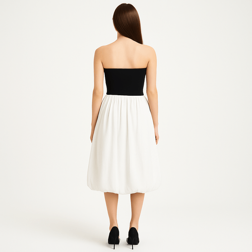 Vestido strapless bicolor sólido