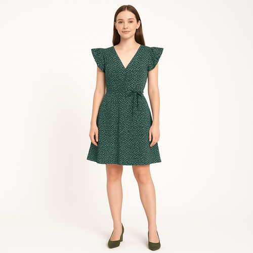 Vestido verde estampado con laza