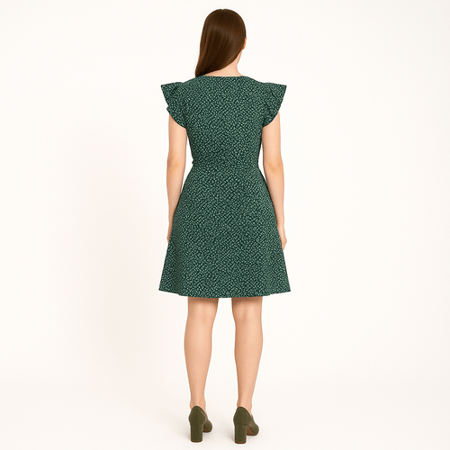 Vestido verde estampado con laza