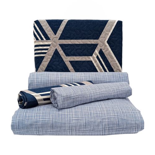 Set de cubrecama Twin bicolor estampado de 5 piezas