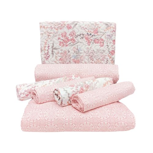 Set de cubrecama King rosa estampado de 7 piezas