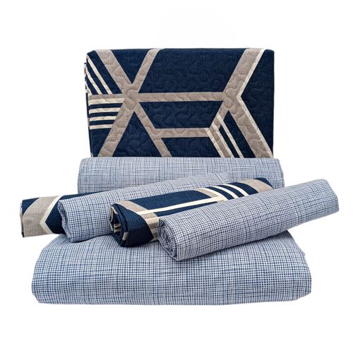 Set de cubrecama King bicolor estampado de 7 piezas
