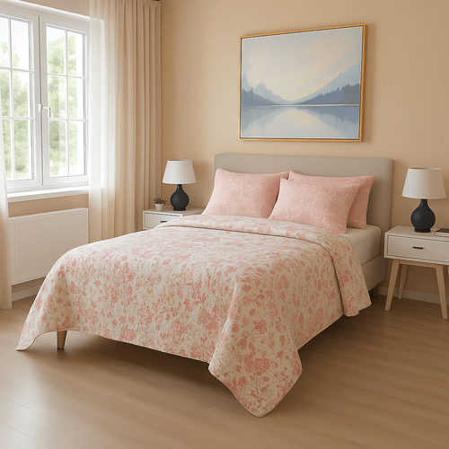 Set de cubrecama Twin rosa estampado de 5 piezas