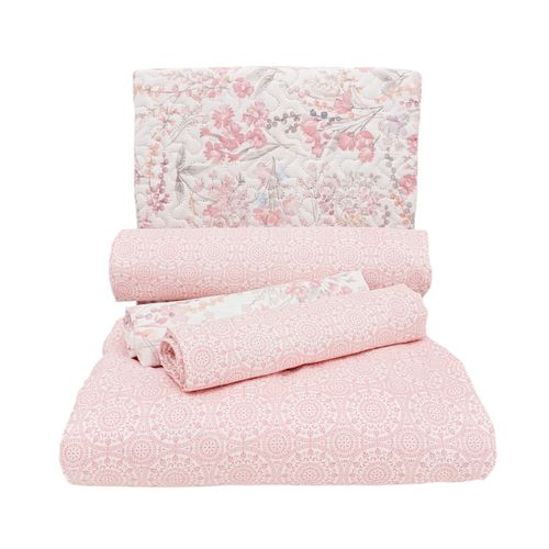 Set de cubrecama Twin rosa estampado de 5 piezas