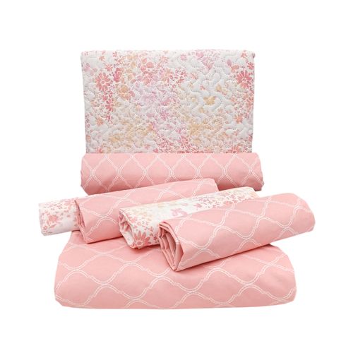 Set de cubrecama King rosa estampado de 7 piezas
