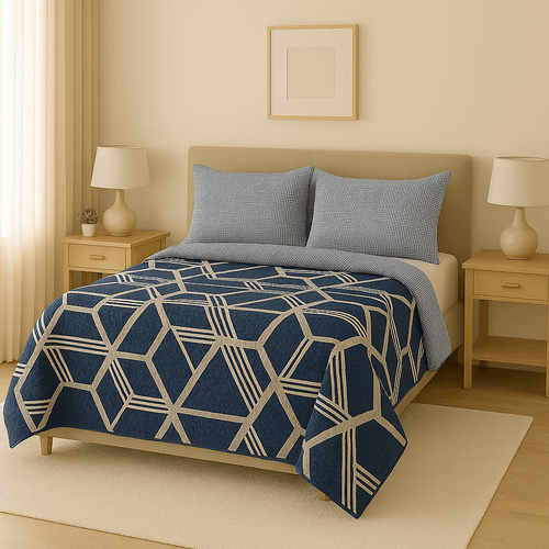 Set de cubrecama Queen bicolor estampado de 7 piezas