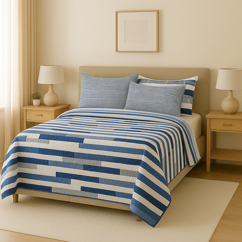 Set de cubrecama full estampado de 7 piezas azul