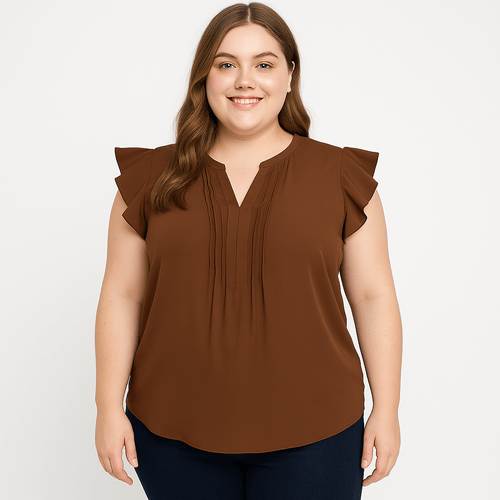 Blusa café sólida para mujer