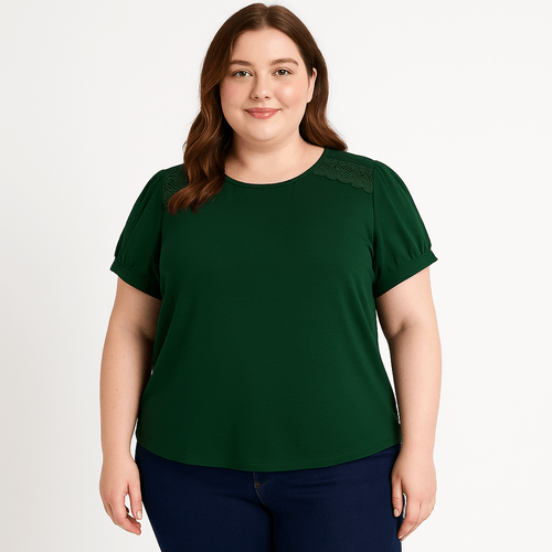 Blusa curvy verde sólida para mujer