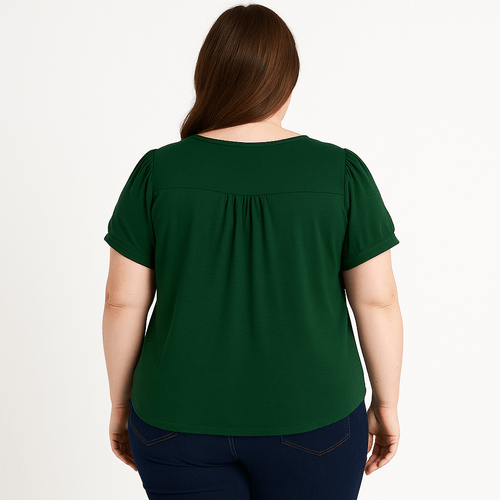 Blusa curvy verde sólida para mujer