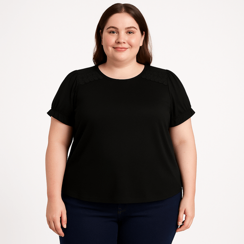 Blusa curvy negra sólida para mujer