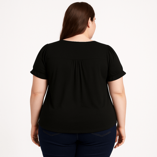 Blusa curvy negra sólida para mujer