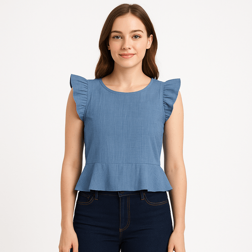 Blusa azul sólida para mujer