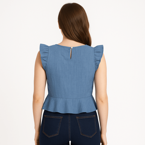 Blusa azul sólida para mujer