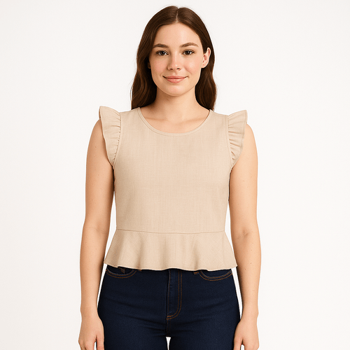 Blusa beige sólida para mujer