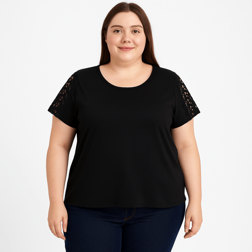 Blusa curvy negra sólida para mujer