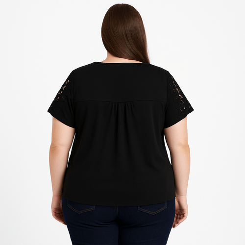Blusa curvy negra sólida para mujer