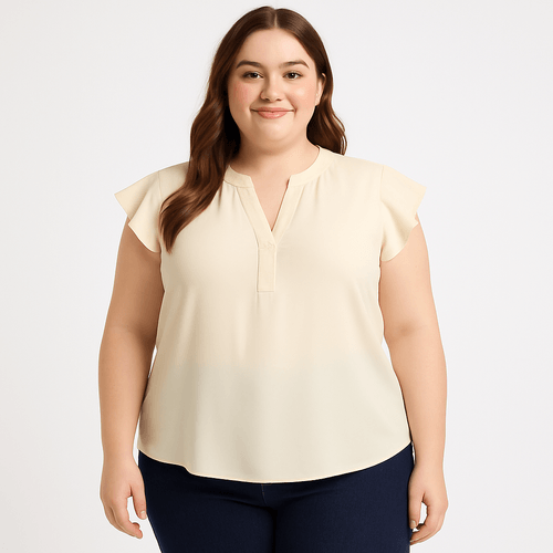 Blusa beige sólida para mujer