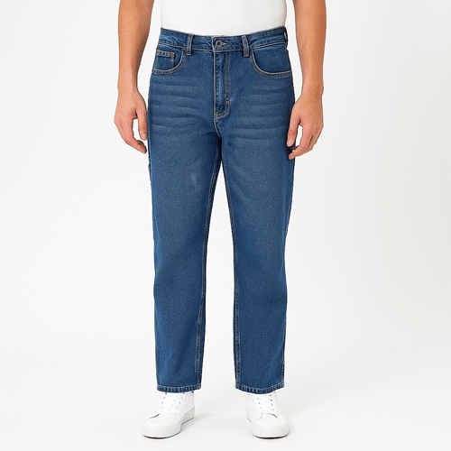 Straight jeans azul sólido para hombre