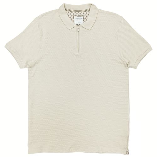 Camisa tipo polo beige sólido para hombre