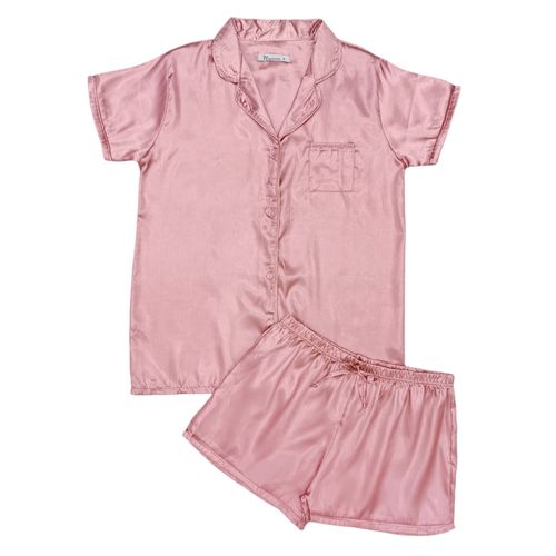 Pijama rosa satinada para mujer