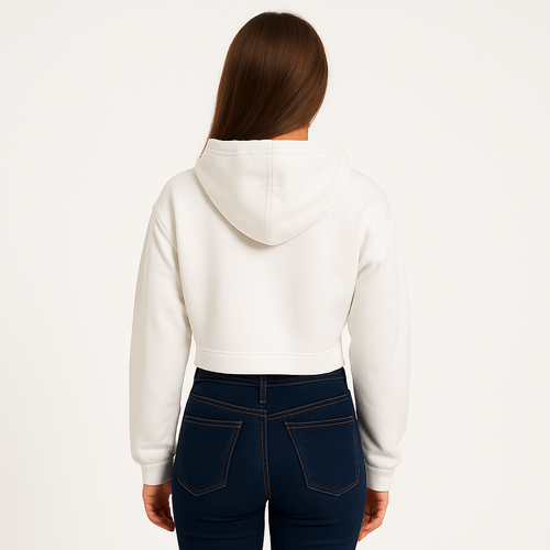 Hoodie cropped blanco estampado para mujer