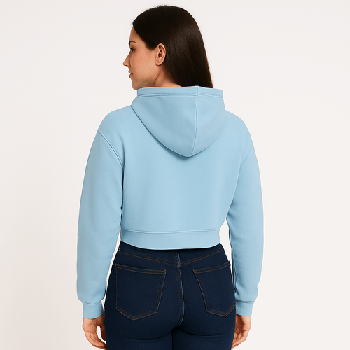 Hoodie cropped celeste estampado para mujer