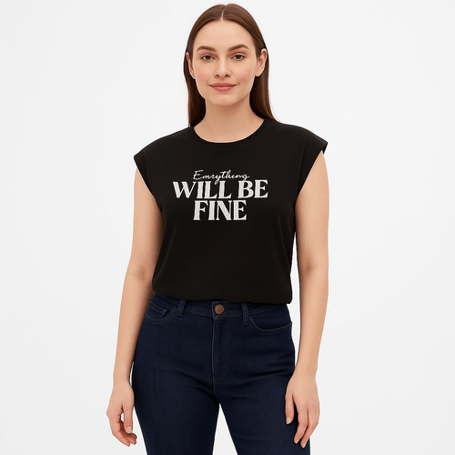 Camiseta negra estampada para mujer