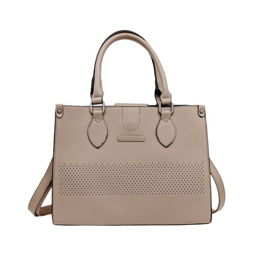 Cartera satchel beige sólida para mujer