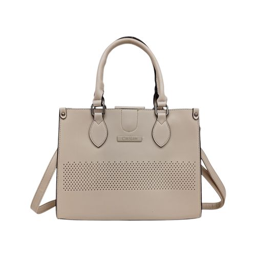 Cartera satchel beige sólida para mujer