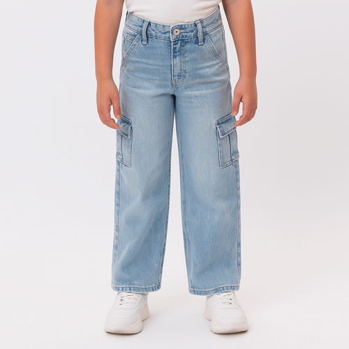 Wide leg jeans lavado celeste para niña