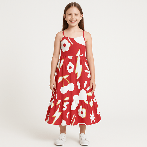 Vestido estampado rojo para niña
