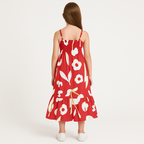 Vestido estampado rojo para niña