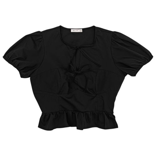 Blusa cropped negra sólida para mujer