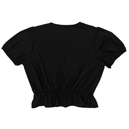 Blusa cropped negra sólida para mujer