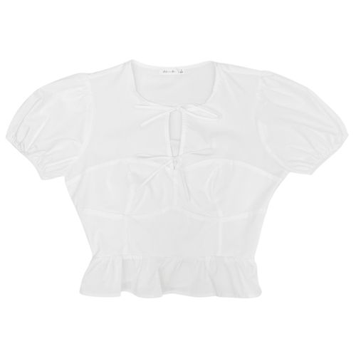 Blusa cropped blanca sólida para mujer