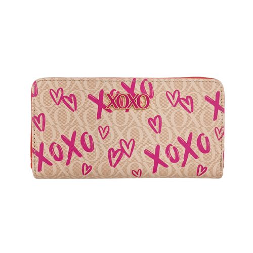 Billetera zip around fucsia estampada para mujer
